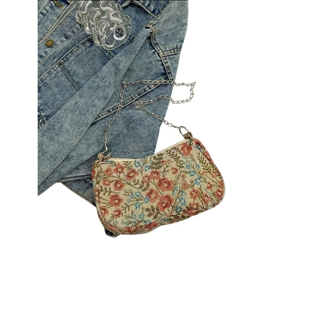 Floral Tapestry Shoulder Bag Purse Chain Strap Cottagecore Y2K‎ Aesthetic